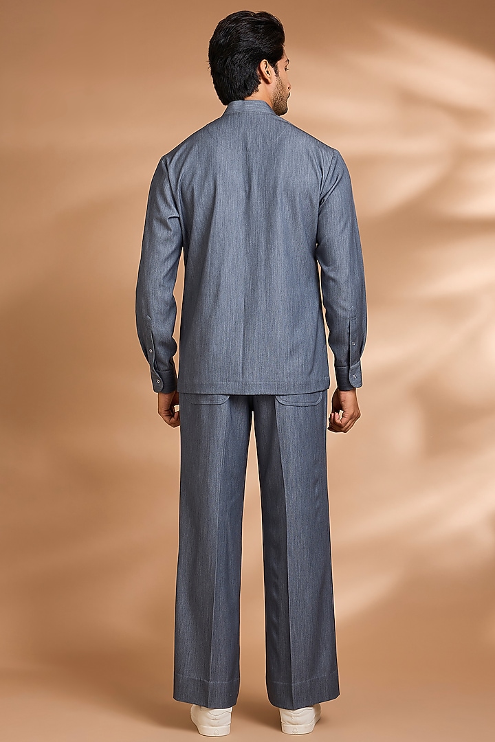Grey Modal Denim Embellished Jacket Set by Dhananjay at Pernia's Pop Up Shop
