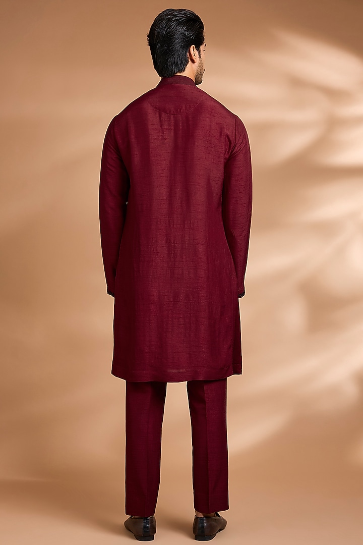 Maroon Rayon Silk Threadwork Bundi Jacket Set by Dhananjay at Pernia's Pop Up Shop