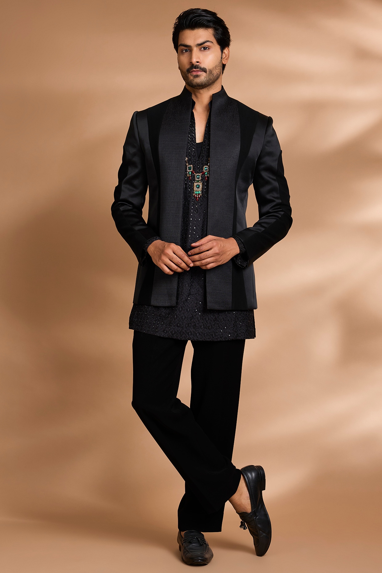 Dhananjay Black Polynosic Fabric Indowestern Set