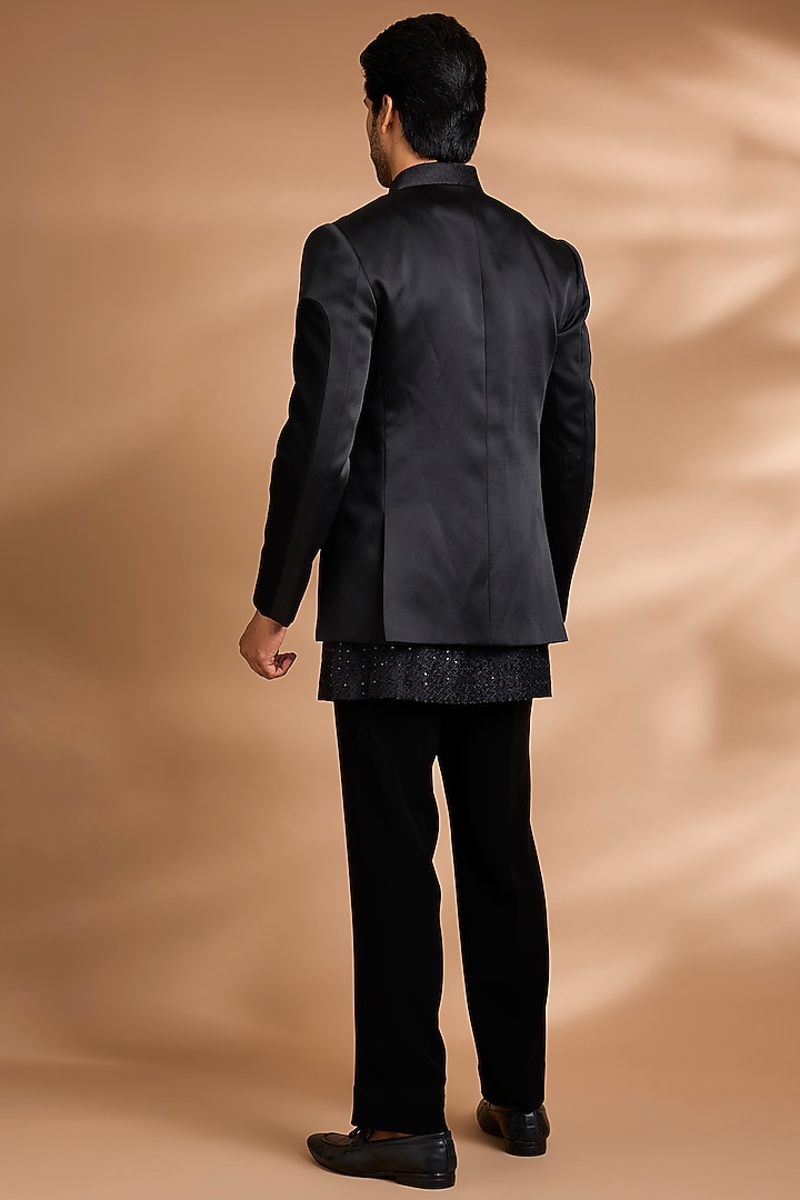 Black Polynosic Fabric Wedding Indowestern Set by Dhananjay at Pernia's Pop Up Shop