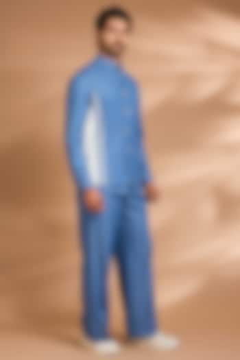 Sky Blue Modal Denim Short Jacket Set by Dhananjay at Pernia's Pop Up Shop