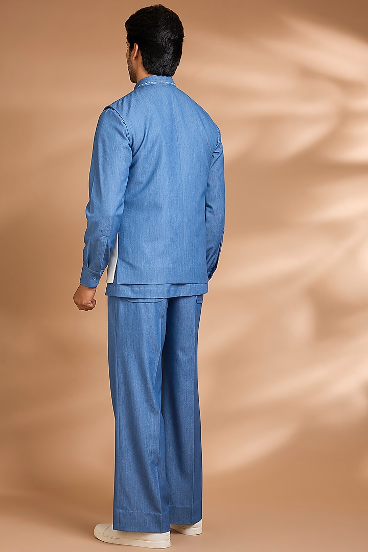 Sky Blue Modal Denim Short Jacket Set by Dhananjay at Pernia's Pop Up Shop