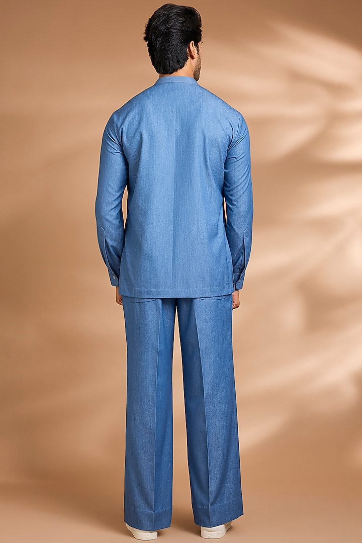 Sky Blue Modal Denim Short Jacket Set by Dhananjay at Pernia's Pop Up Shop