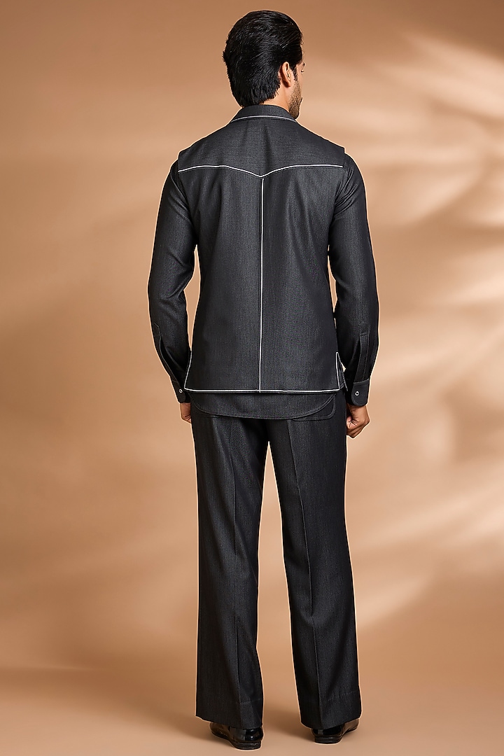 Grey Modal Denim Jacket Set by Dhananjay at Pernia's Pop Up Shop