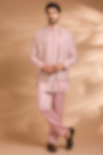 Pink Linen Silk Sequins Embroidered Wedding Indowestern Set by Dhananjay at Pernia's Pop Up Shop