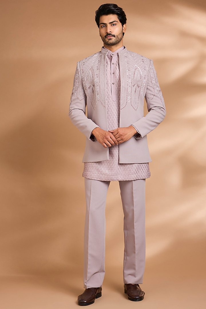 Lavender Polynosic Fabric Embroidered Wedding Indowestern Set by Dhananjay at Pernia's Pop Up Shop
