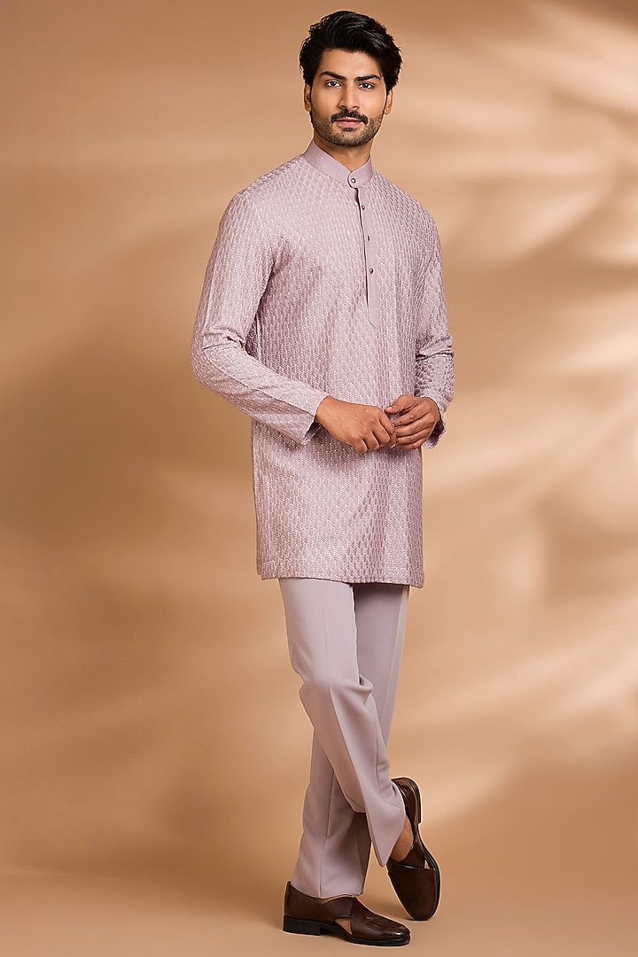 Lavender Polynosic Fabric Embroidered Wedding Indowestern Set by Dhananjay at Pernia's Pop Up Shop