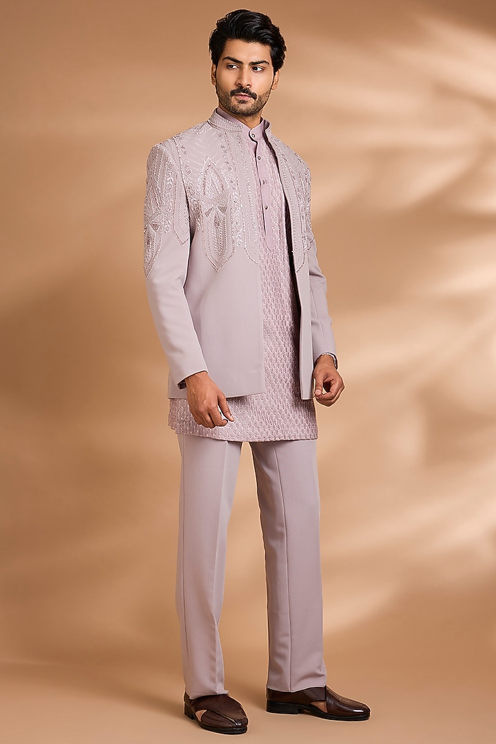 Lavender Polynosic Fabric Embroidered Wedding Indowestern Set by Dhananjay at Pernia's Pop Up Shop