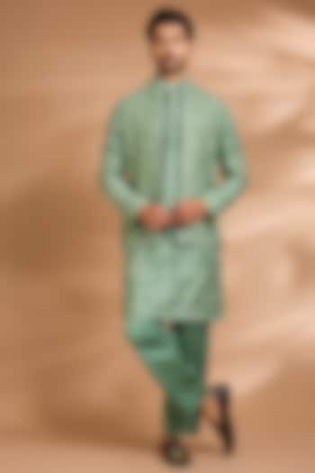 Green Silk Rayon Embroidered Jacket Set by Dhananjay at Pernia's Pop Up Shop