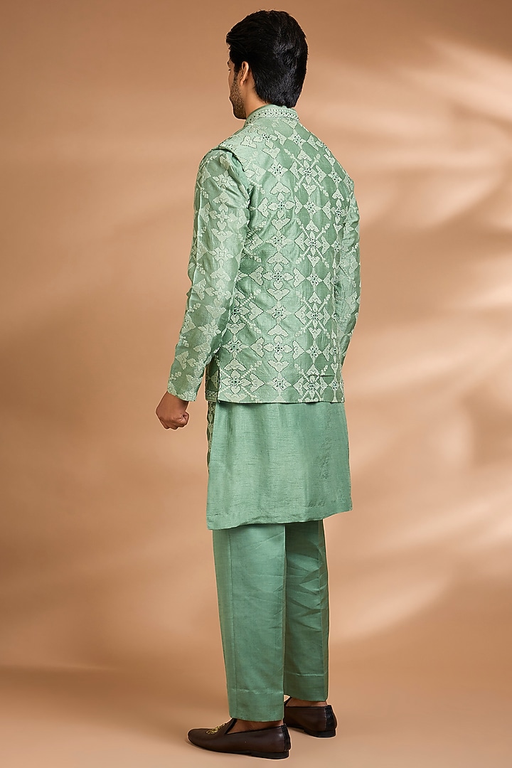 Green Silk Rayon Embroidered Jacket Set by Dhananjay at Pernia's Pop Up Shop