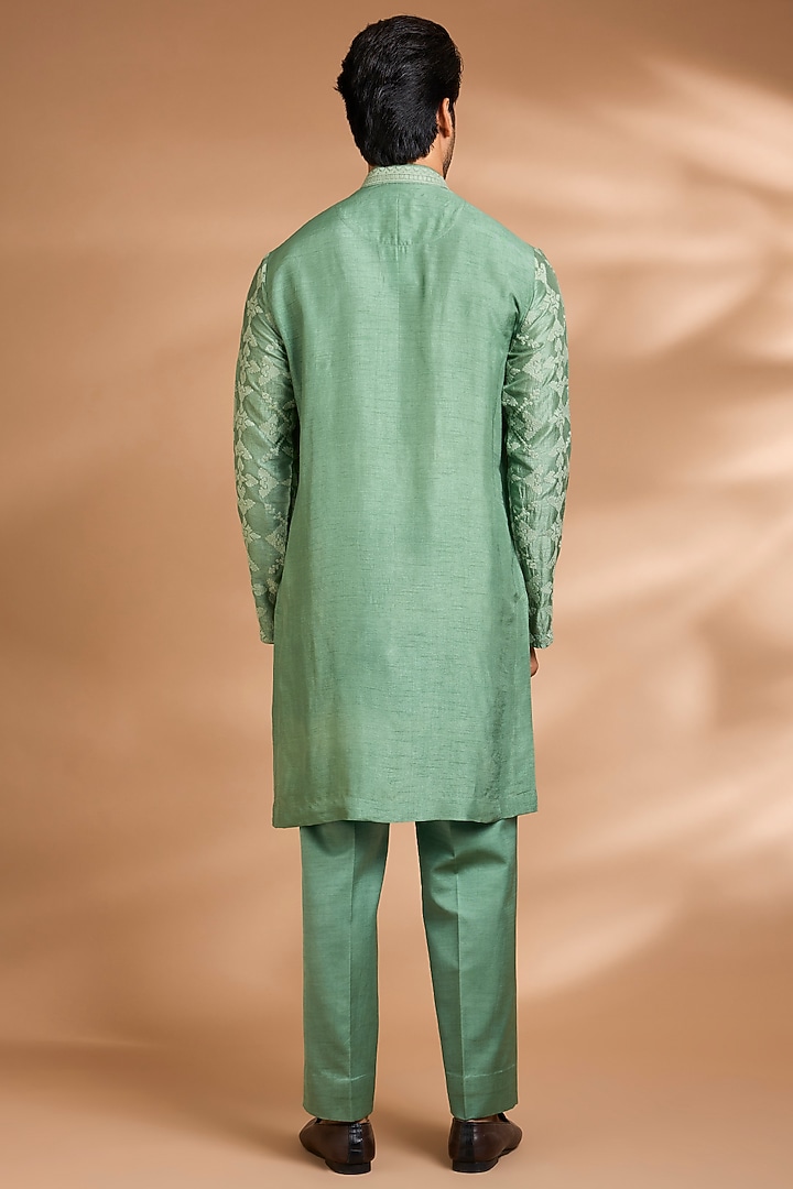 Green Silk Rayon Embroidered Jacket Set by Dhananjay at Pernia's Pop Up Shop