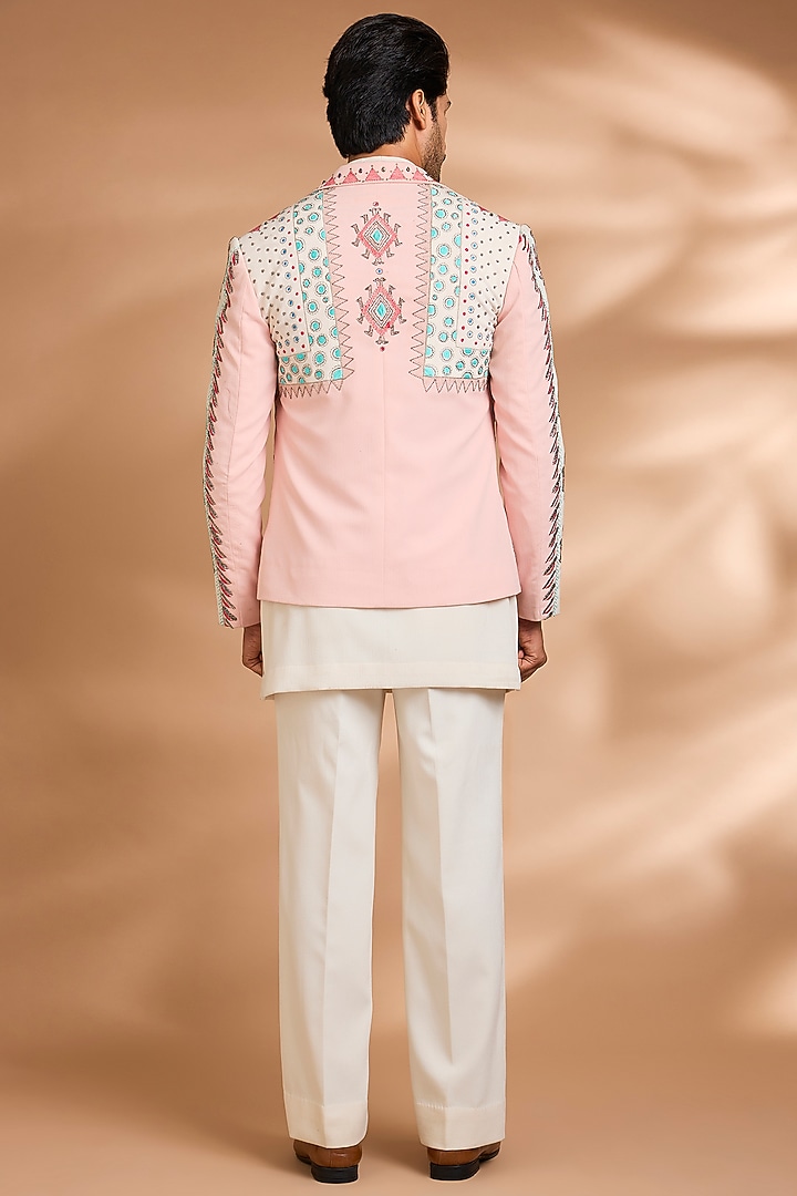 Cream Polynosic Fabric Embroidered Bomber Jacket Set by Dhananjay at Pernia's Pop Up Shop