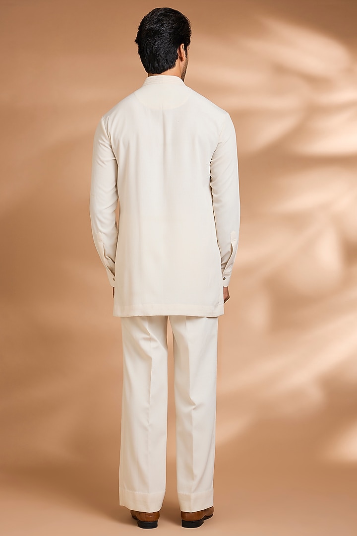 Cream Polynosic Fabric Embroidered Bomber Jacket Set by Dhananjay at Pernia's Pop Up Shop