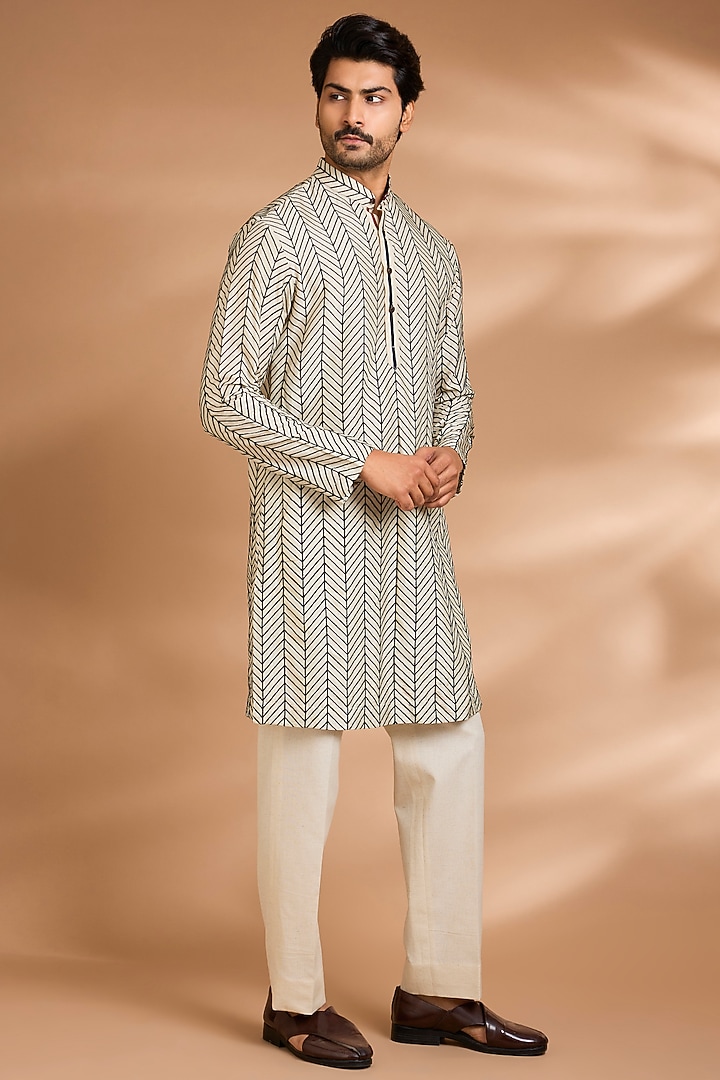 Black & Cream Silk Rayon Embroidered Bundi Jacket Set by Dhananjay at Pernia's Pop Up Shop