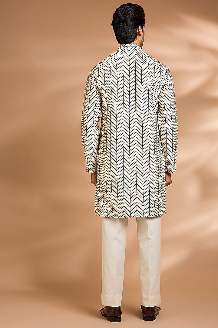 Black & Cream Silk Rayon Embroidered Bundi Jacket Set by Dhananjay at Pernia's Pop Up Shop
