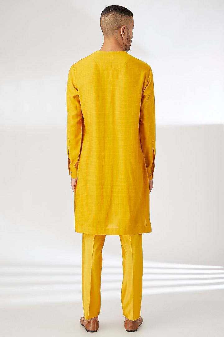 Yellow Silk Resham Embroidered Indo-Western Set by Dhananjay at Pernia's Pop Up Shop