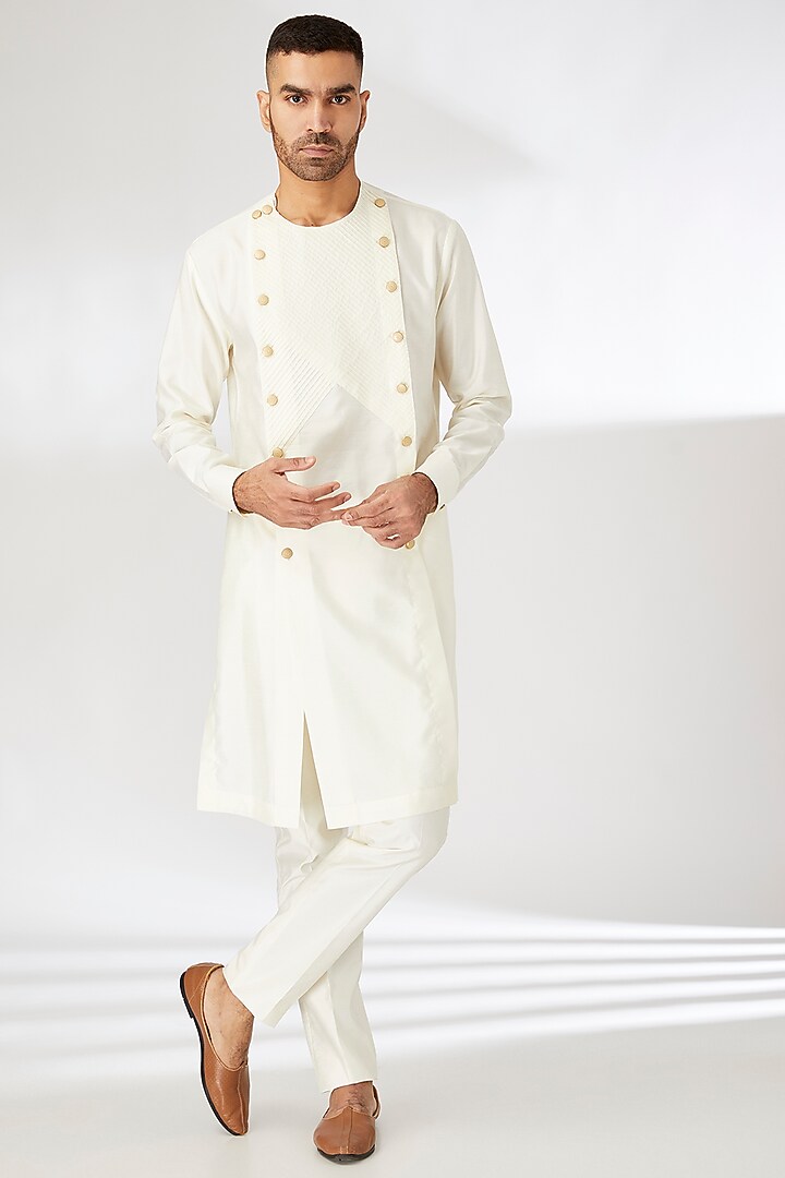 Ivory Silk Beads Embroidered Indo-Western Set by Dhananjay at Pernia's Pop Up Shop