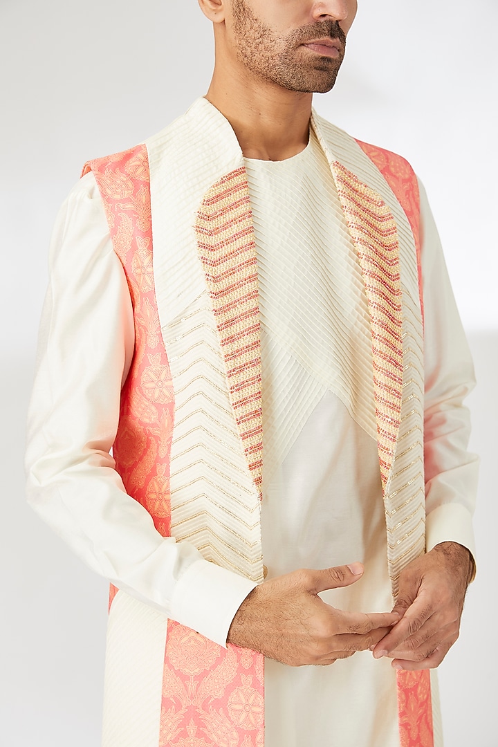 Ivory Silk Beads Embroidered Indo-Western Set by Dhananjay at Pernia's Pop Up Shop