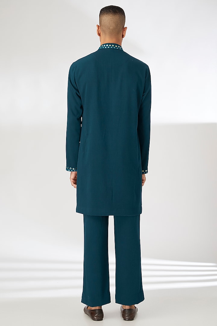 Blue Naysa Silk Mirror Embroidered Kurta Set by Dhananjay at Pernia's Pop Up Shop