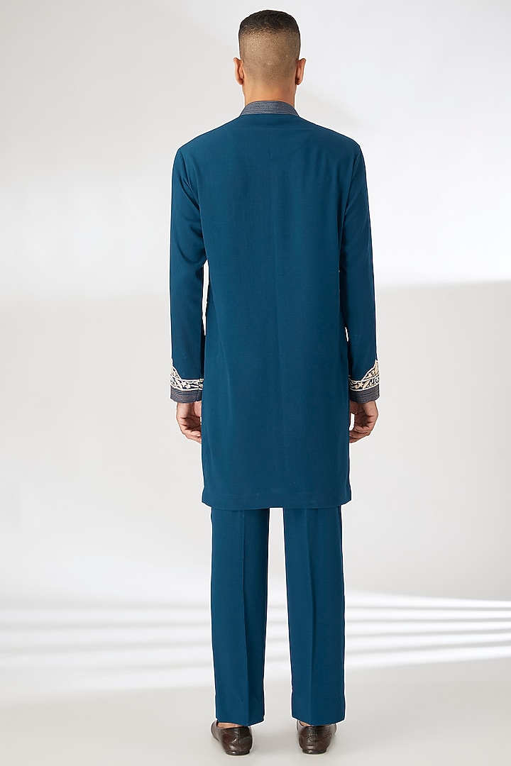 Blue Naysa Silk Thread & Beads Embroidered Kurta Set by Dhananjay at Pernia's Pop Up Shop