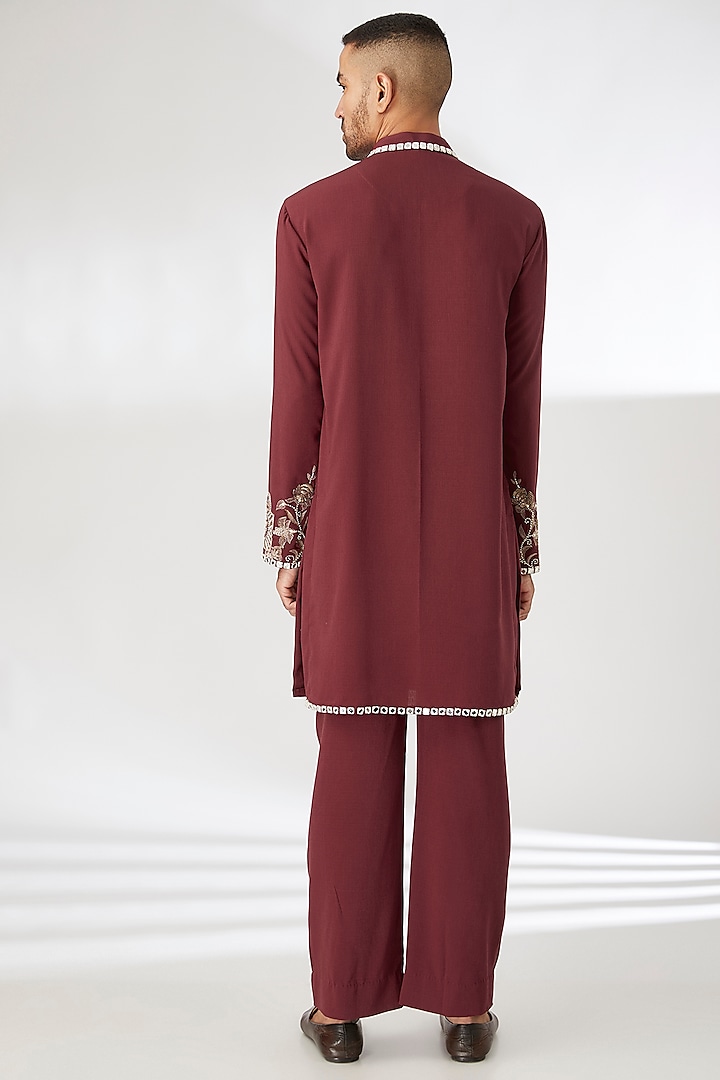 Maroon Naysa Silk Thread & Mirror Embroidered Kurta Set by Dhananjay at Pernia's Pop Up Shop