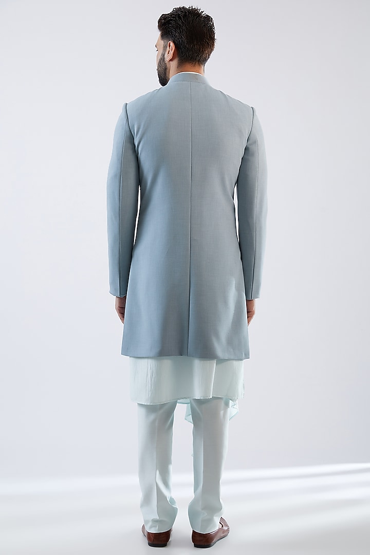Blue Terry Rayon Hand Embroidered Wedding Indowestern Set by Dhananjay at Pernia's Pop Up Shop