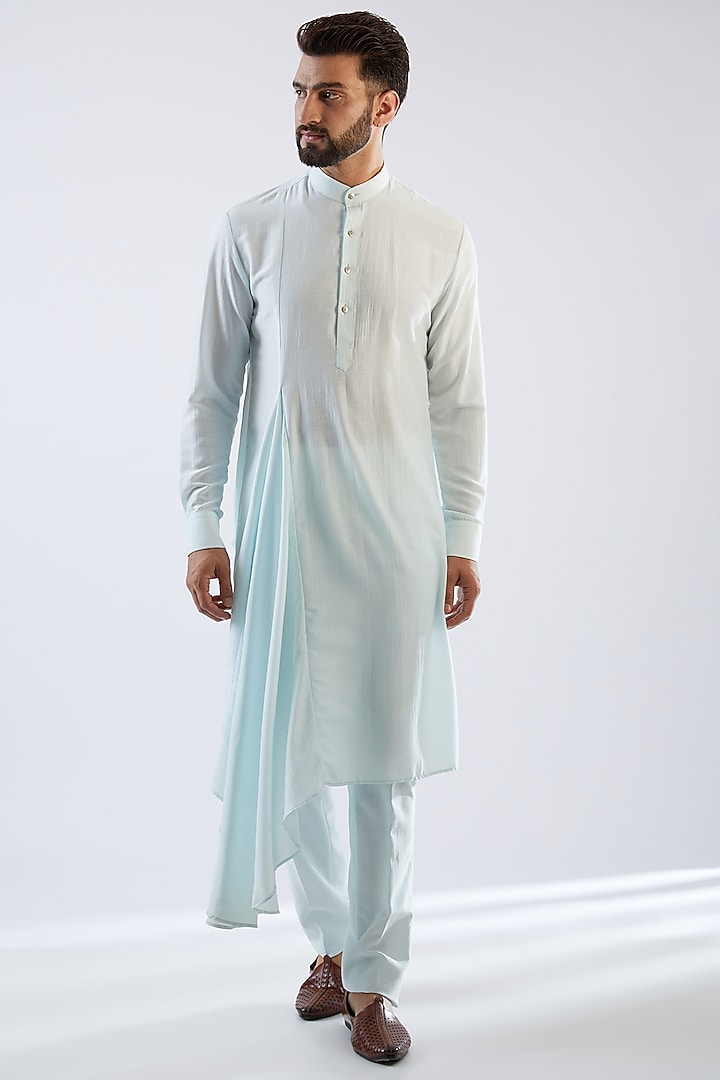 Blue Terry Rayon Hand Embroidered Wedding Indowestern Set by Dhananjay at Pernia's Pop Up Shop