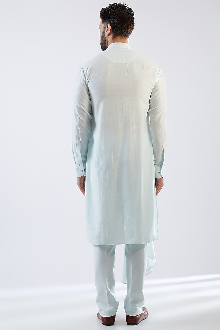 Blue Terry Rayon Hand Embroidered Wedding Indowestern Set by Dhananjay at Pernia's Pop Up Shop