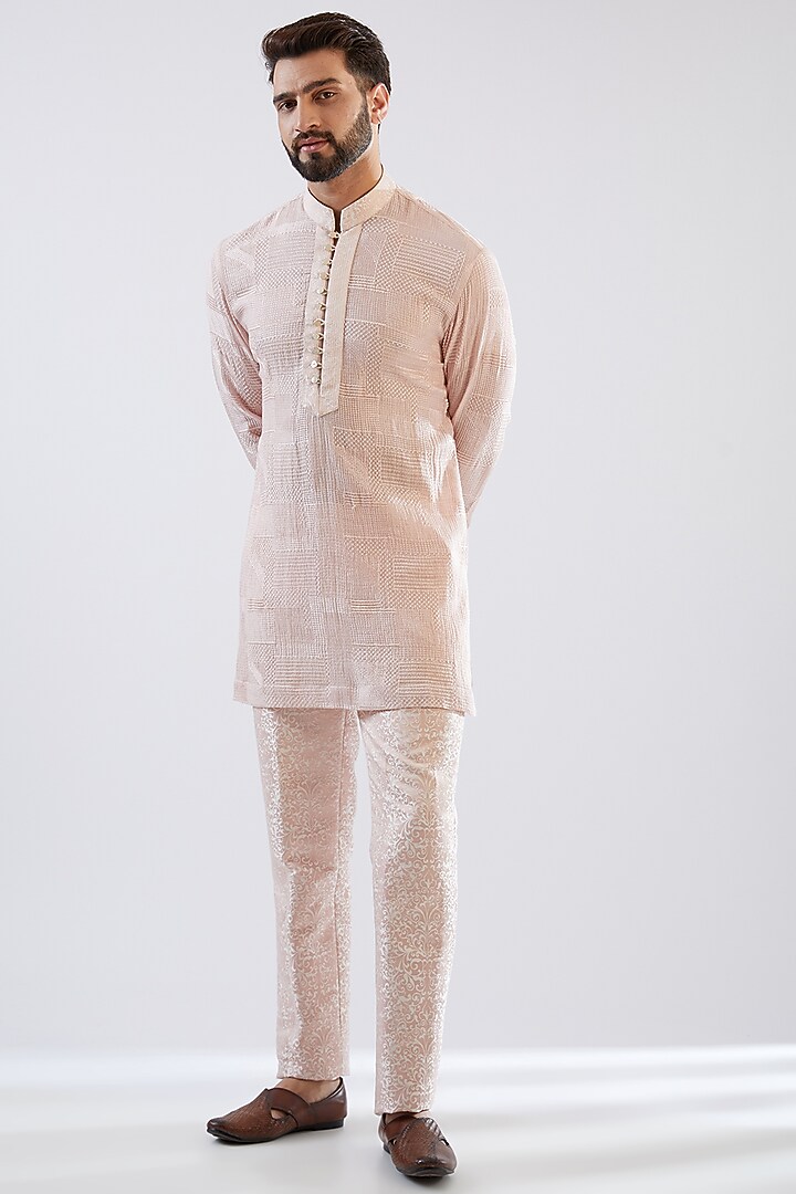 Blush Pink Silk Brocade Hand Embroidered Wedding Indowestern Set by Dhananjay at Pernia's Pop Up Shop