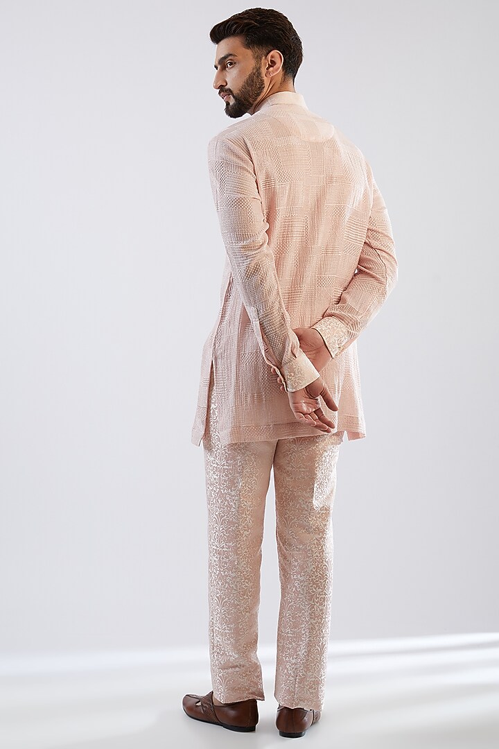 Blush Pink Silk Brocade Hand Embroidered Wedding Indowestern Set by Dhananjay at Pernia's Pop Up Shop