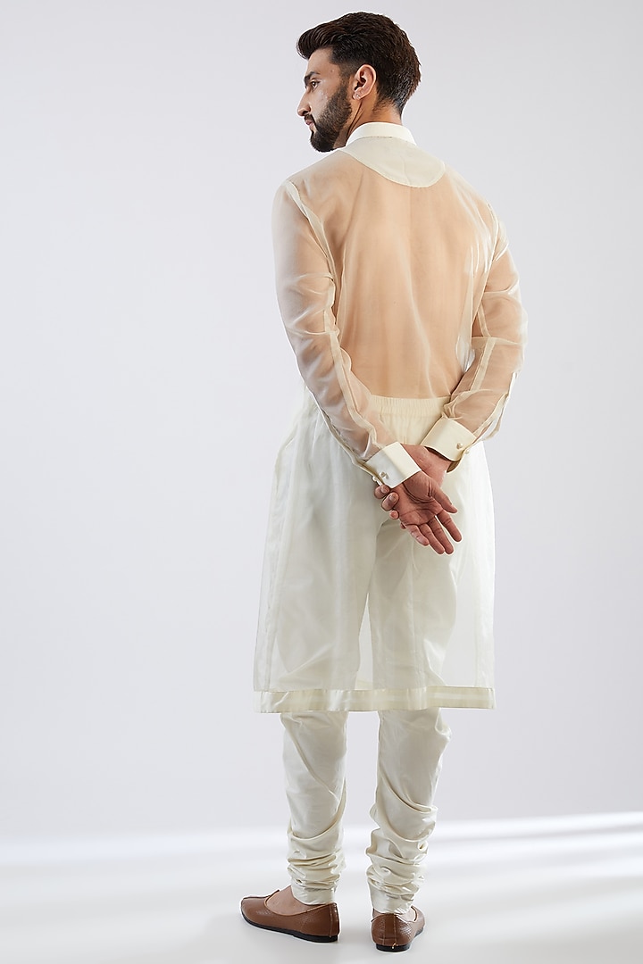 Ivory Georgette Hand Embroidered Wedding Sherwani Set by Dhananjay at Pernia's Pop Up Shop