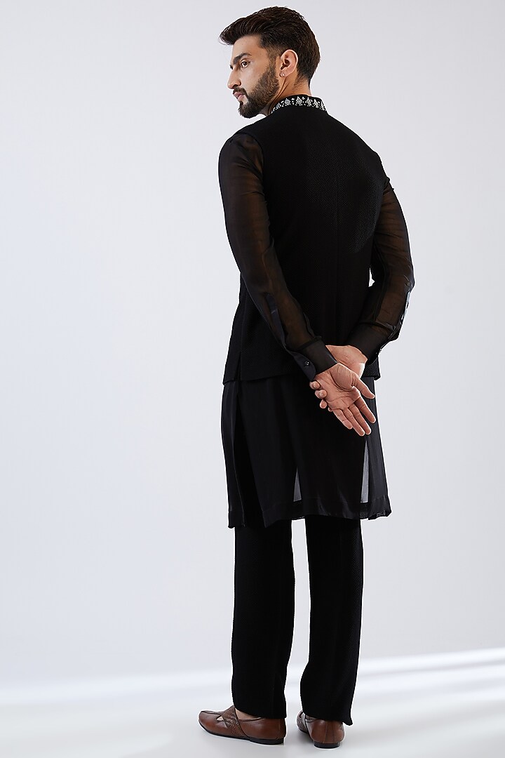 Black Georgette Wedding Indowestern Set by Dhananjay at Pernia's Pop Up Shop