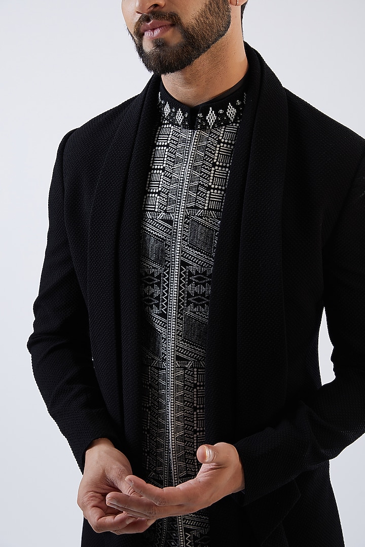 Black Georgette Wedding Indowestern Set by Dhananjay at Pernia's Pop Up Shop