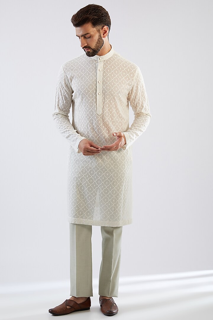 Mint Green Stretched Terry Rayon Hand Embroidered Wedding Indowestern Set by Dhananjay at Pernia's Pop Up Shop