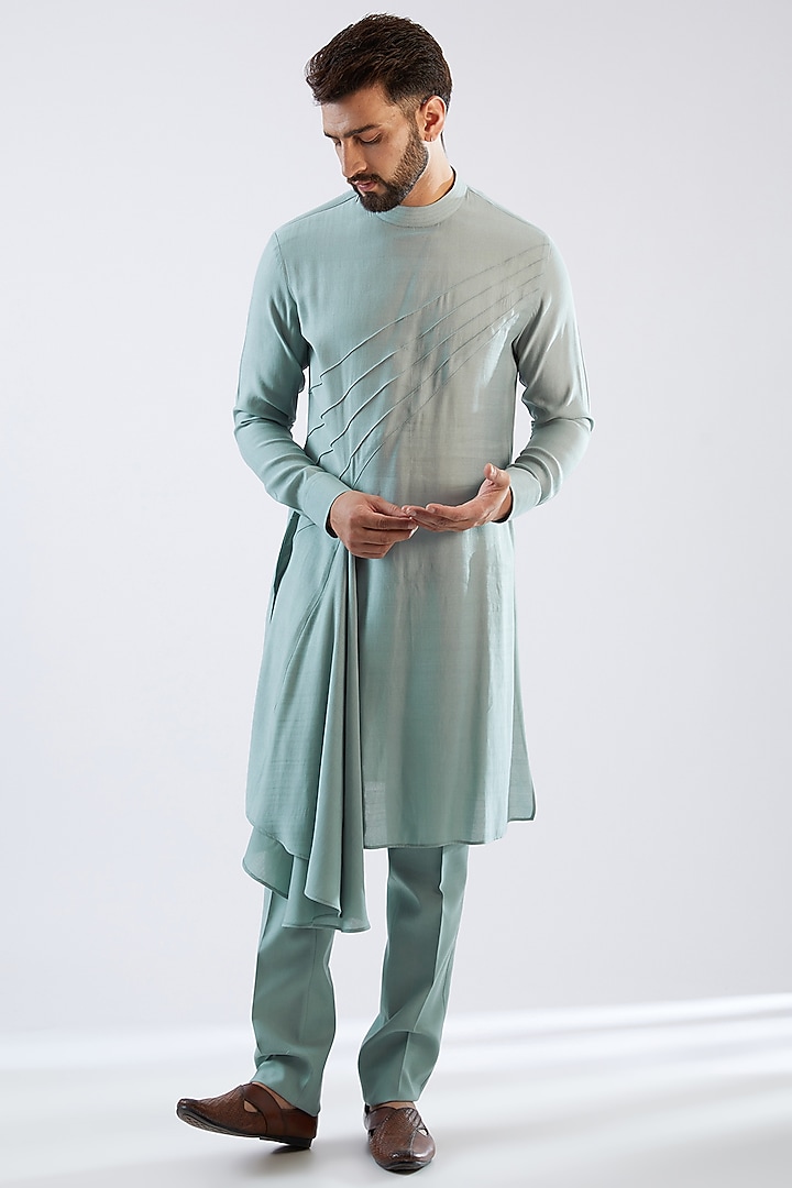 Chateau Grey Cotton Silk Indowestern Set by Dhananjay at Pernia's Pop Up Shop