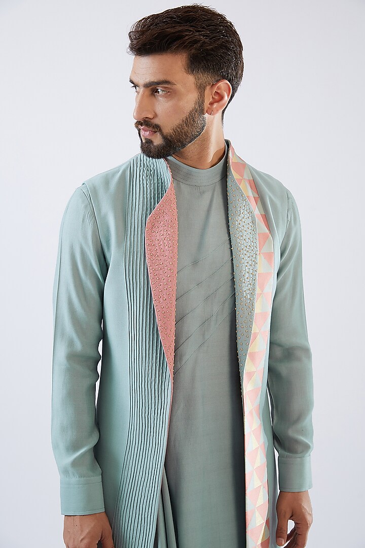 Chateau Grey Cotton Silk Indowestern Set by Dhananjay at Pernia's Pop Up Shop