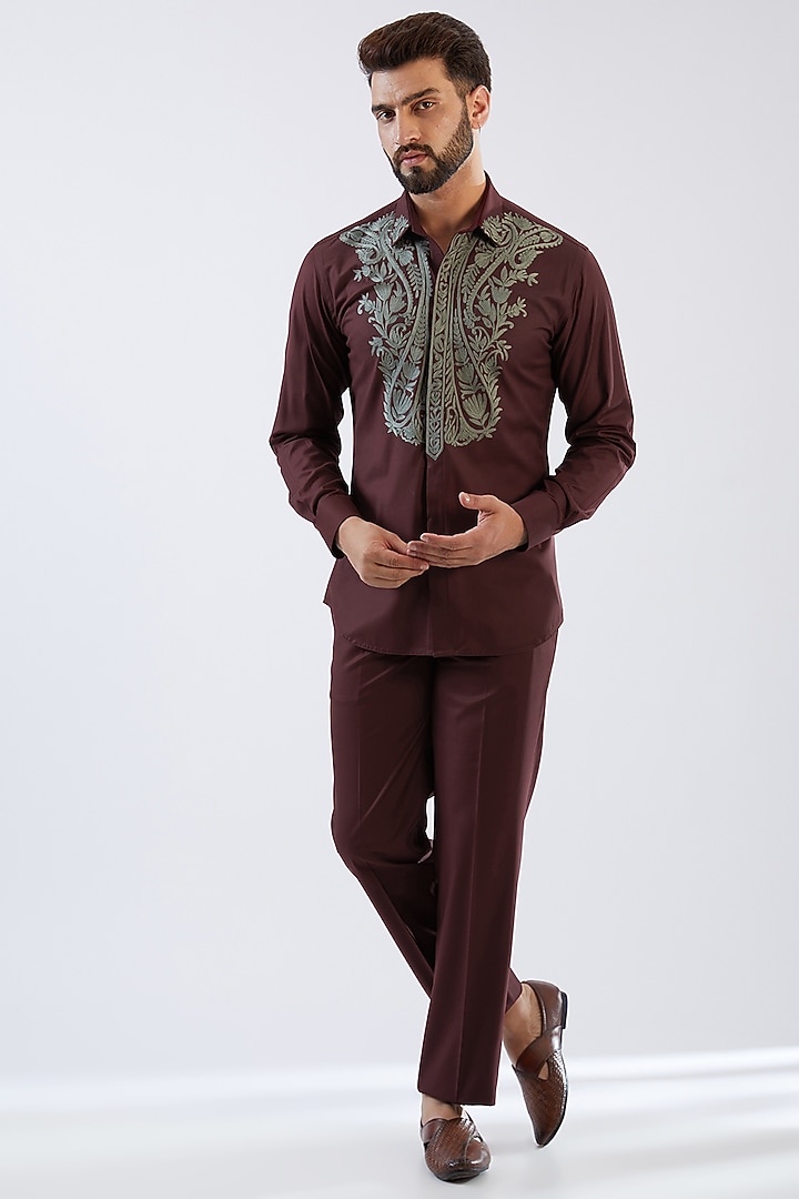 Wine Terry Rayon Pant Set by Dhananjay at Pernia's Pop Up Shop