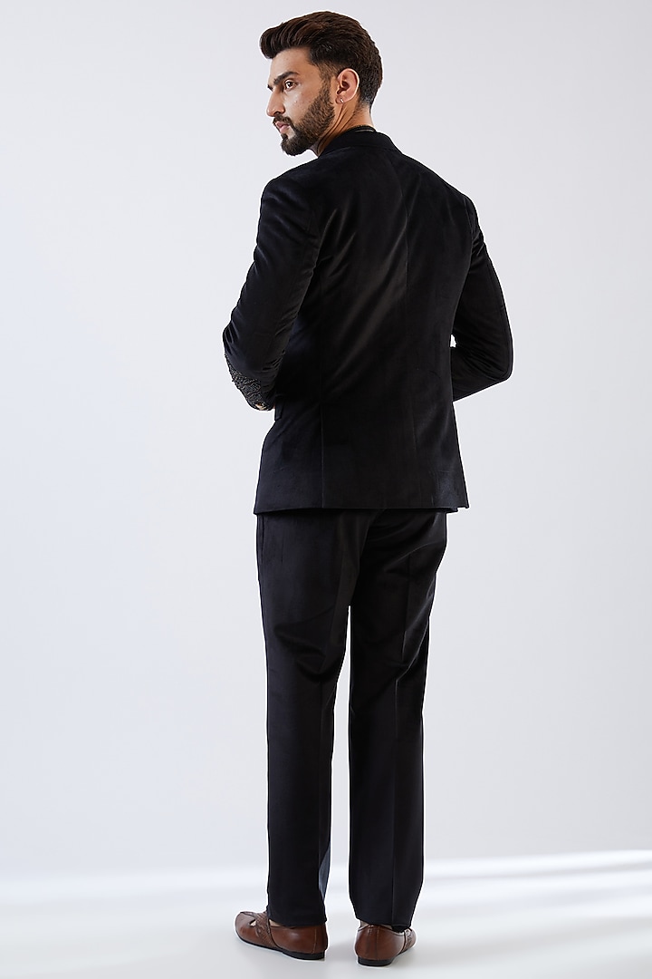 Black Velvet Embroidered Tuxedo Set by Dhananjay at Pernia's Pop Up Shop