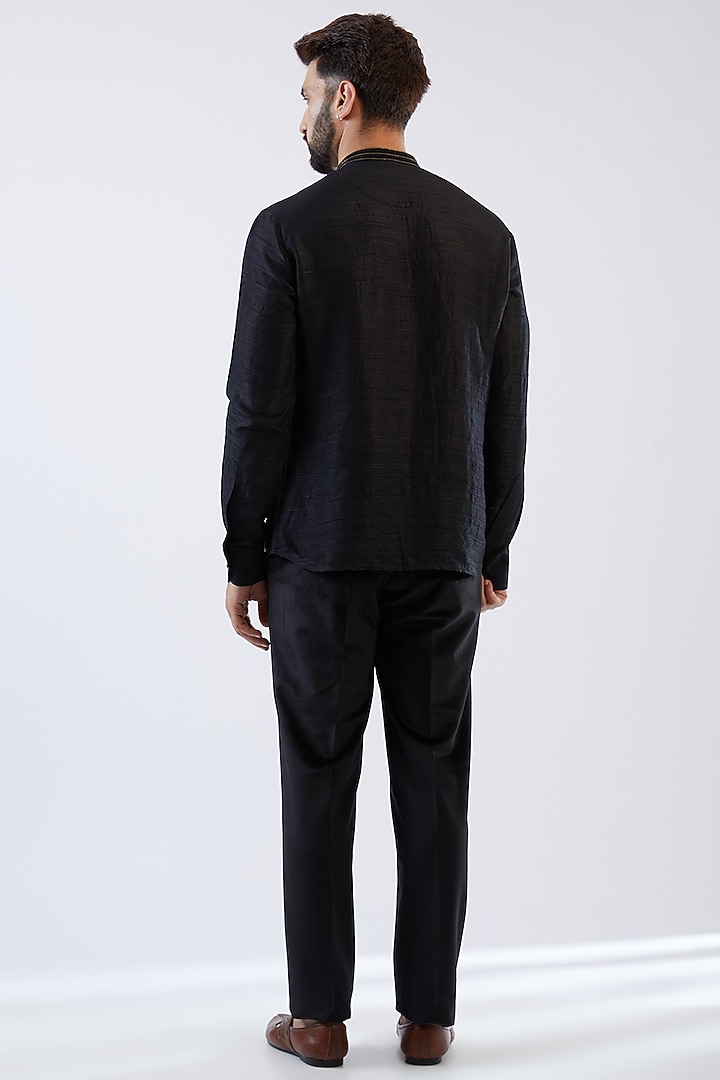 Black Velvet Embroidered Tuxedo Set by Dhananjay at Pernia's Pop Up Shop