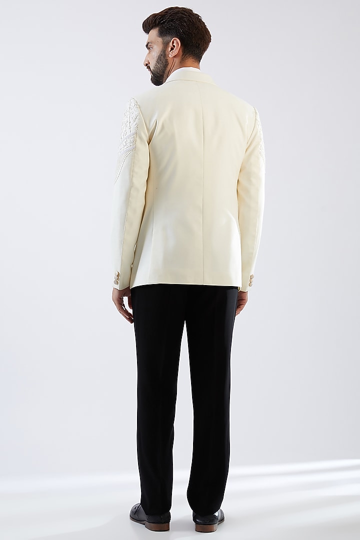 Ivory Terry Rayon Embroidered Tuxedo Set by Dhananjay at Pernia's Pop Up Shop