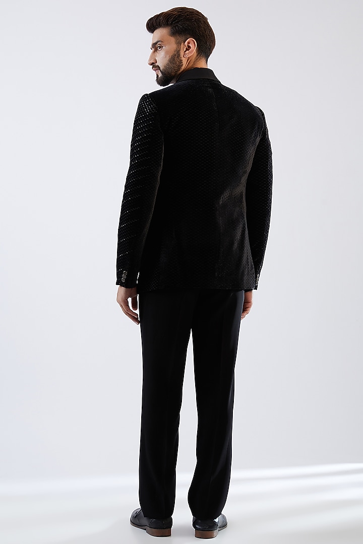 Black Velvet Embellished Tuxedo Set by Dhananjay at Pernia's Pop Up Shop