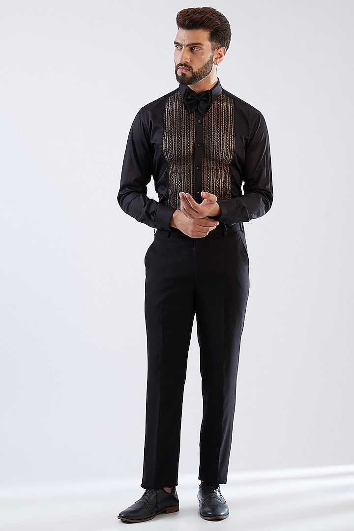 Black Terry Rayon Tuxedo Set by Dhananjay at Pernia's Pop Up Shop