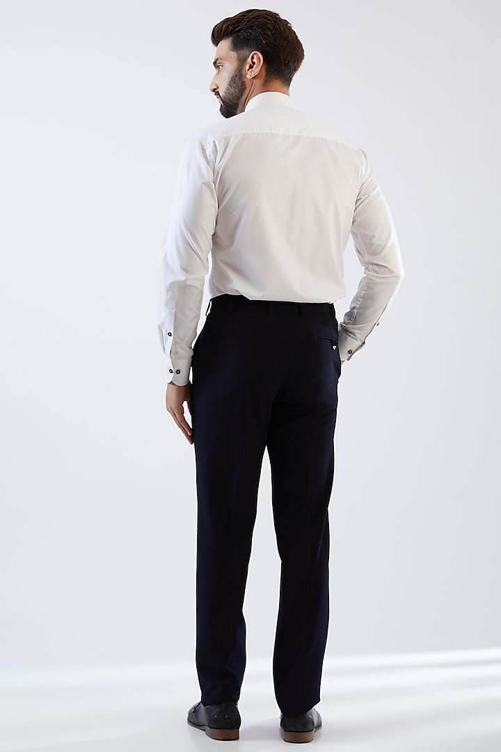 Navy Blue Terry Rayon Thread Embroidered Tuxedo Set by Dhananjay at Pernia's Pop Up Shop