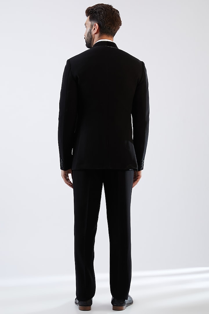 Black Terry Rayon Tuxedo Set by Dhananjay at Pernia's Pop Up Shop