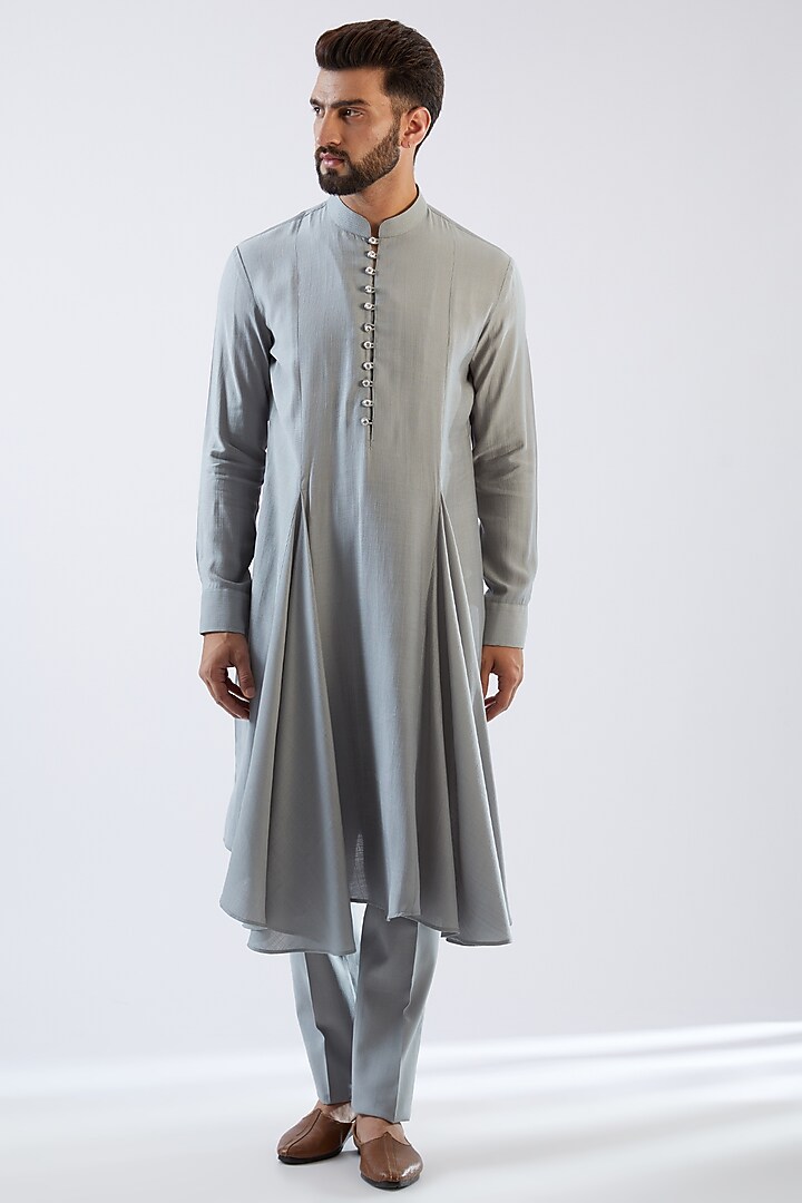 Chateau Grey Cotton Silk Wedding Indowestern Set by Dhananjay at Pernia's Pop Up Shop