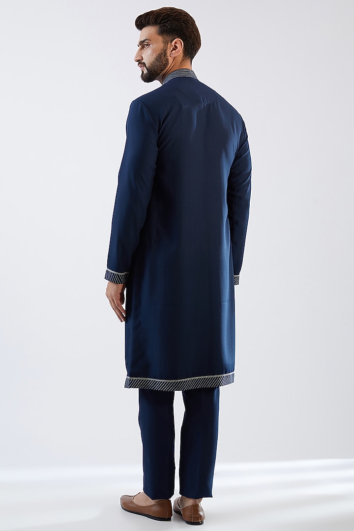 Navy Blue Silk Viscose Resham Embroidered Indowestern Set by Dhananjay at Pernia's Pop Up Shop