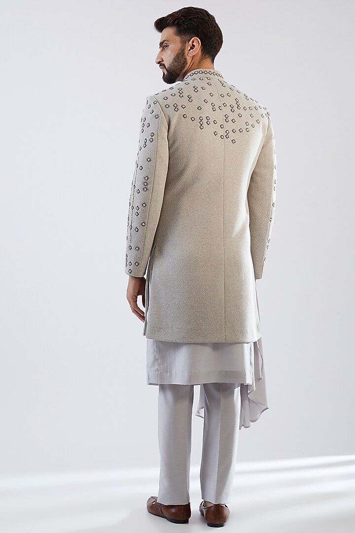 Grey Terry Rayon Hand Embroidered Wedding Indowestern Set by Dhananjay at Pernia's Pop Up Shop