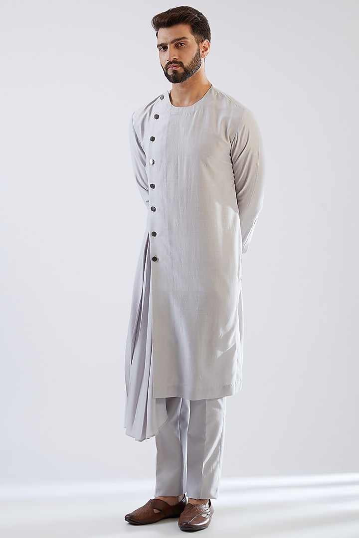 Grey Terry Rayon Hand Embroidered Wedding Indowestern Set by Dhananjay at Pernia's Pop Up Shop