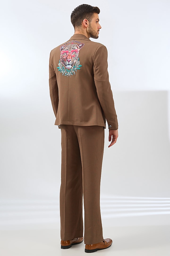 Brown Coffee Terry Rayon Blend Applique Embroidered & Digital Printed Jacket Set by Dhananjay at Pernia's Pop Up Shop