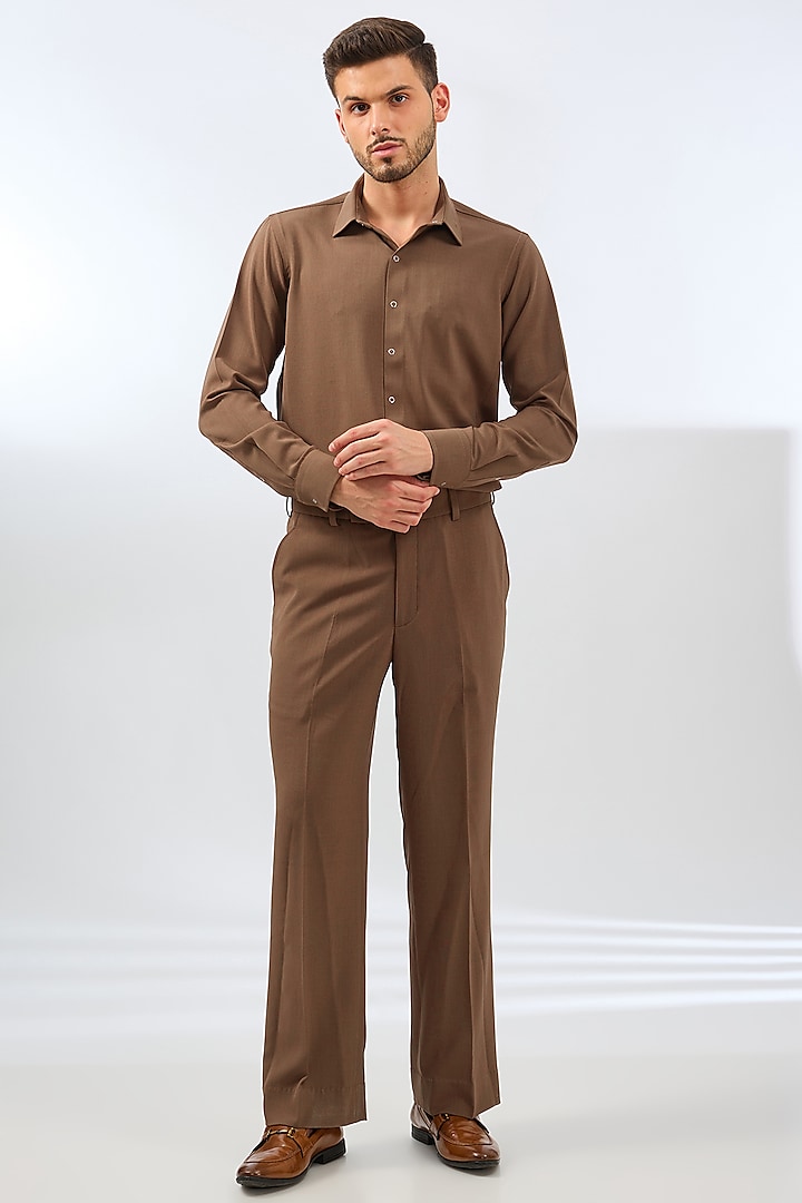 Brown Coffee Terry Rayon Blend Applique Embroidered & Digital Printed Jacket Set by Dhananjay at Pernia's Pop Up Shop